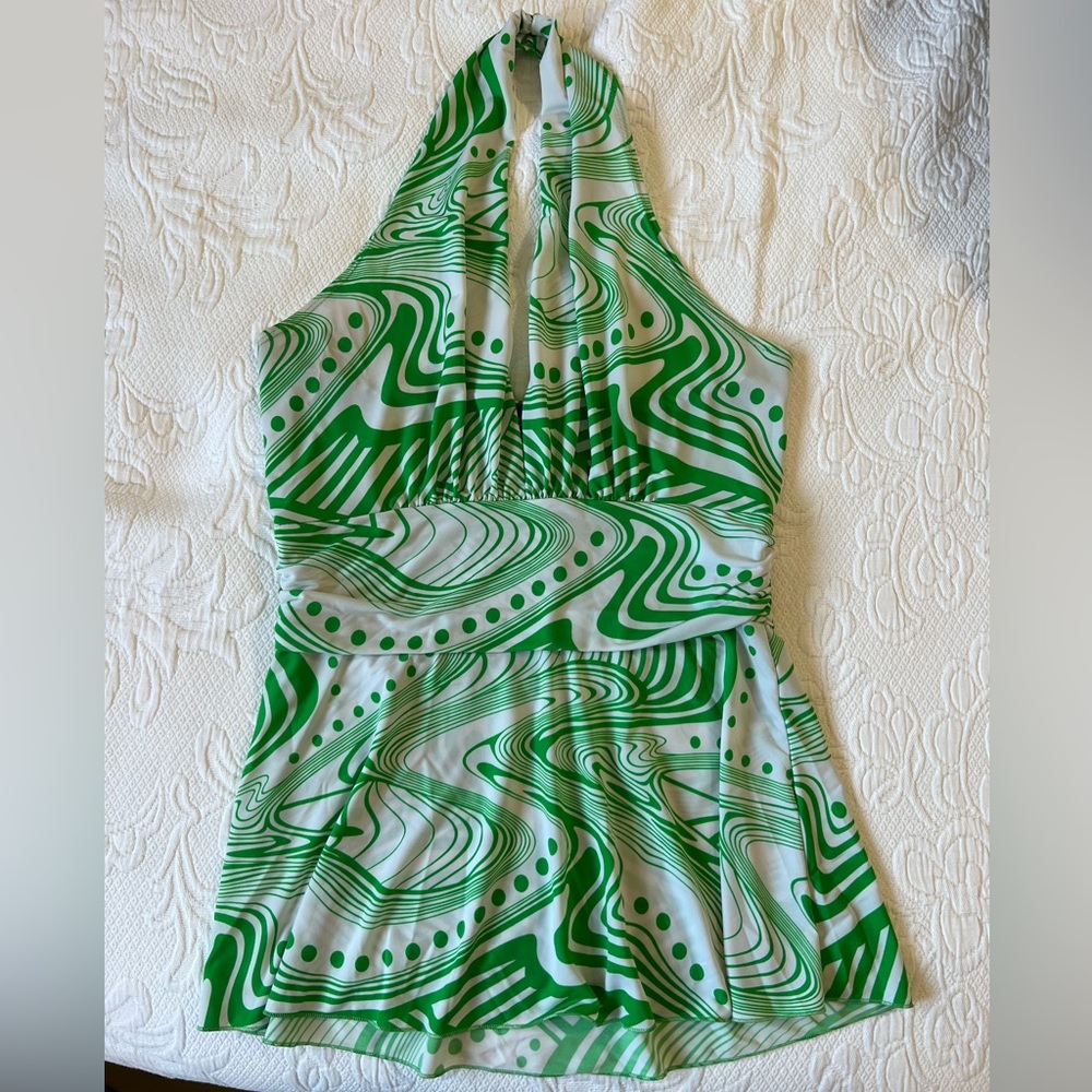 Purple Rain Green and White Halter Top | Y2K